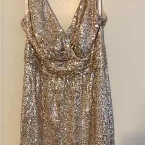 David’s Bridal Gold Sequin V-Neck Bridesmaid Dress